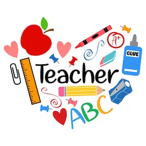 先生のハート SVG：新学期ギフト、Cricut カットファイル（デジタルダウンロード）