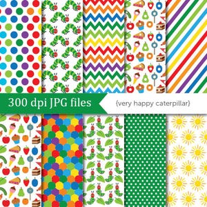 Caterpillar Digital Paper, Green Hungry Caterpillar, Fun Kids Book, Insects, Bugs, Colorful Cocoon, Backgrounds, Junk Journal, Scrapbook