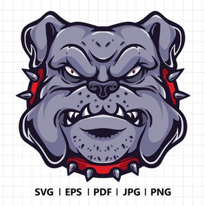 Hand Drawn Angry Bulldog SVG illustration Beloved Cartoon Dog Face Clipart Animal Mascot Pet Vector Cut files for Cricut Silhouette PNG