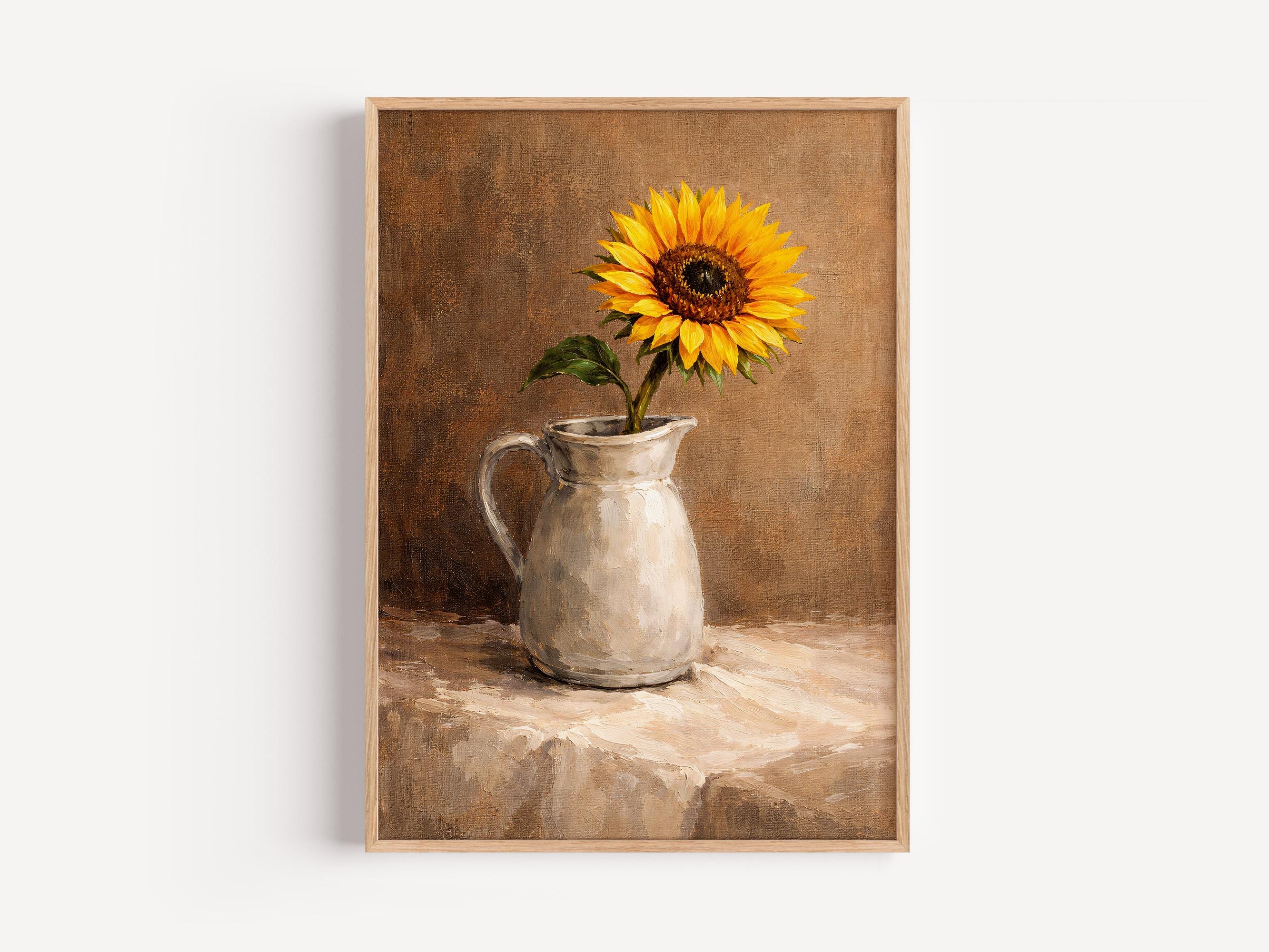 Sunflower Oil Painting Wall Art – Rustic Floral Still Life Print ...