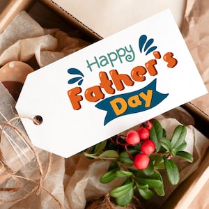 Afdrukbaar Vaderdagcadeaulabel – Fijne Vaderdag | Helder en leuk cadeaulabel voor papa | Directe download | DIY-cadeauverpakking voor kinderen of volwassenen