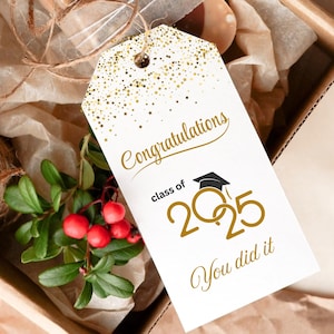 Étiquette-cadeau de remise des diplômes à imprimer - Design scintillant doré promotion 2025 - Félicitations, vous l'avez préféré - Téléchargement immédiat