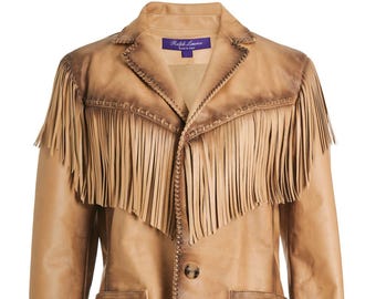 Western Leather Jacket with V-Fringe Yoke Authentic