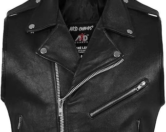 Ärmellose Herren Biker Style Classic Weste Belted Punk Echtlederweste