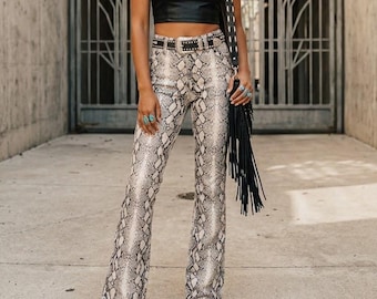 High-Waisted Snakeskin Flare Pants | Southwestern Boho Flare Trousers