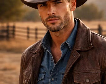 Handcrafted Men’s Distressed Brown Leather Cowboy Hat