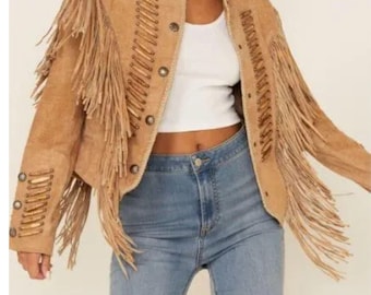 Vintage westernjack van suède met franjes – boho cowgirlstijl