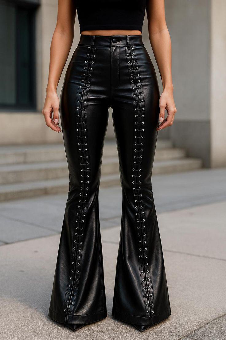 Leather Women Pants Edgy High-waisted Lace-up Faux Leather - Etsy