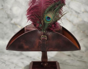 Leather Tricorn Hat, Pirate Costume Headwear, Renaissance Faire Hat