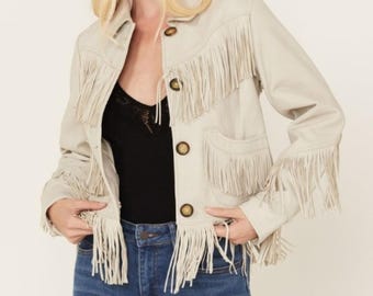 Western Fringe Leather Jacket – Boho Cowgirl Style