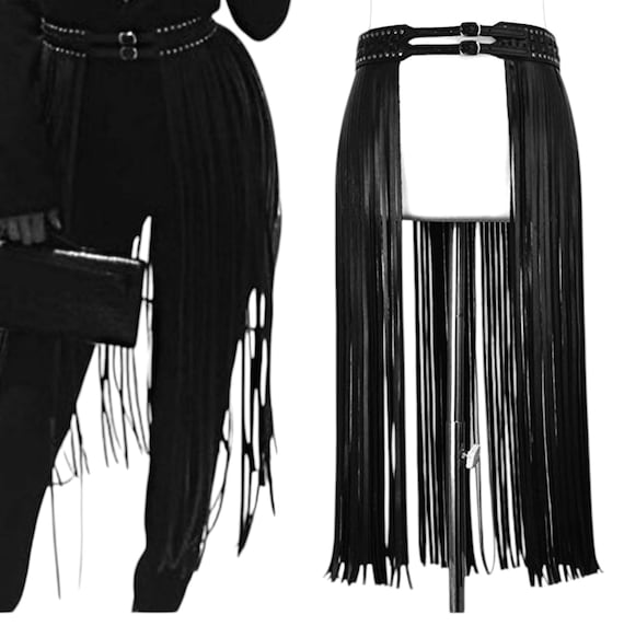Faux Leather Fringe Belt Skirt: Festival Tassel Overlay  display picture 2