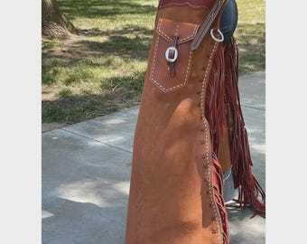 Handmade Suede Leather Cowboy Pants Western Rodeo Chaps for Men And Women
