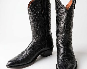 Men Black Cowboy Footwear Leather Western Footwear Country Style Gift