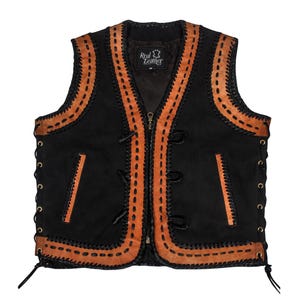 Vintage Handmade Real Leather Vest – Black and Brown – Western Biker Style