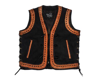 Vintage Handmade Real Leather Vest – Black and Brown – Western Biker Style