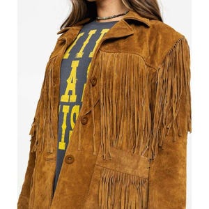 Women&#39;s Suede Fringe Leather Jacket – Western Boho Cowgirl Coat – Vintage Style Rodeo Outerwear – Handmade Real Leather Jacket