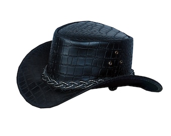 Cowboy Hut Handmade Schwarz Krokodil Muster Leder