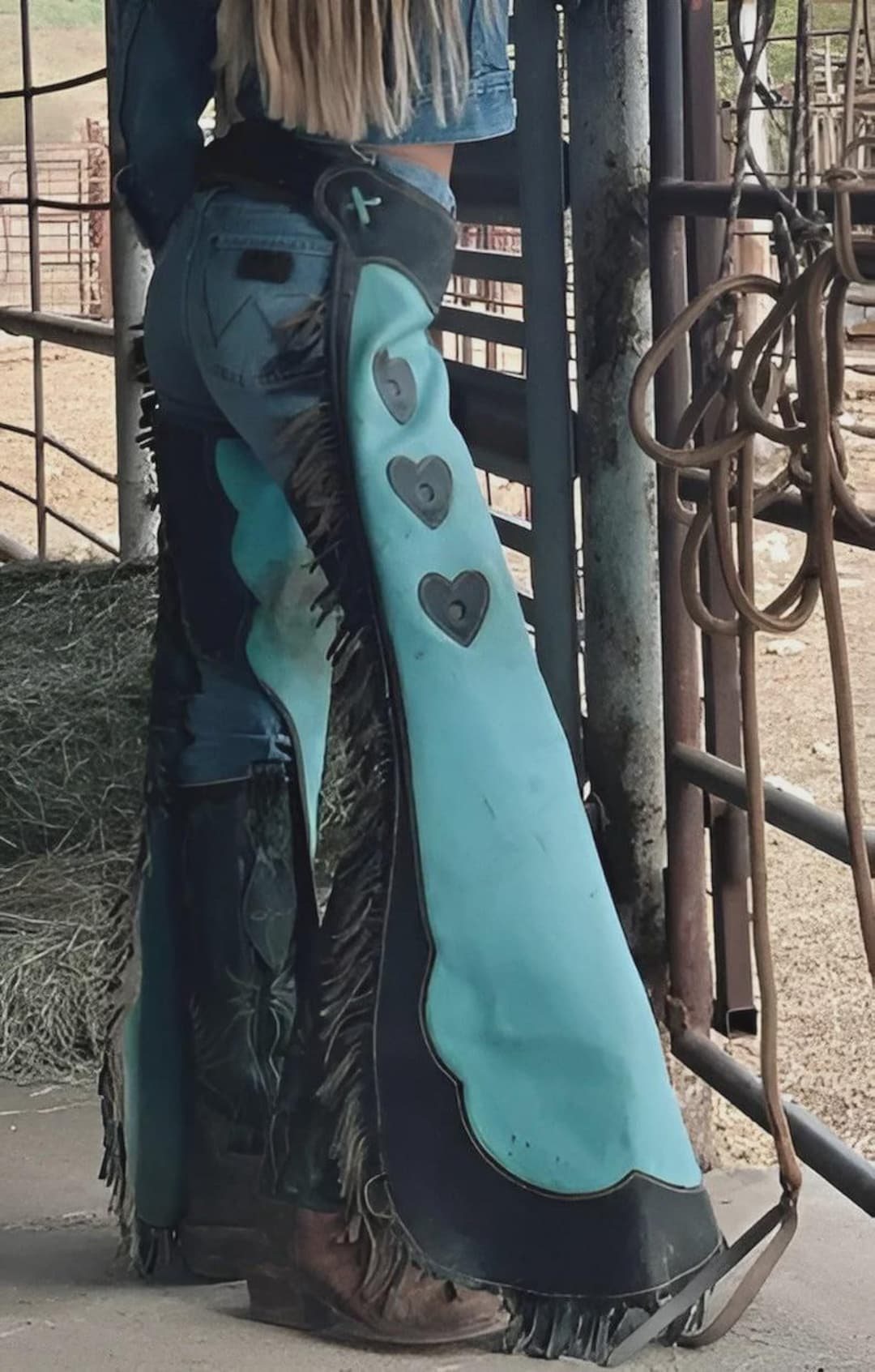 Turquoise Leather Cowgirl Chaps: Fringe, Heart Conchos, Rodeo Gear - Etsy