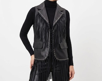 Women's Leather Fringes Vest - Unique Bohemian Fashion Statement