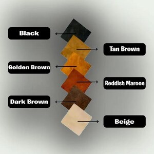 K&ouml;nnte beinhalten: Eine Farbpalette mit sechs quadratischen Farbfeldern in Braun- und Beiget&ouml;nen, mit Etiketten, die jede Farbe angeben. Die Farben reichen von Schwarz bis Beige, einschlie&szlig;lich Goldbraun, Hellbraun, Rotbraun und Dunkelbraun.