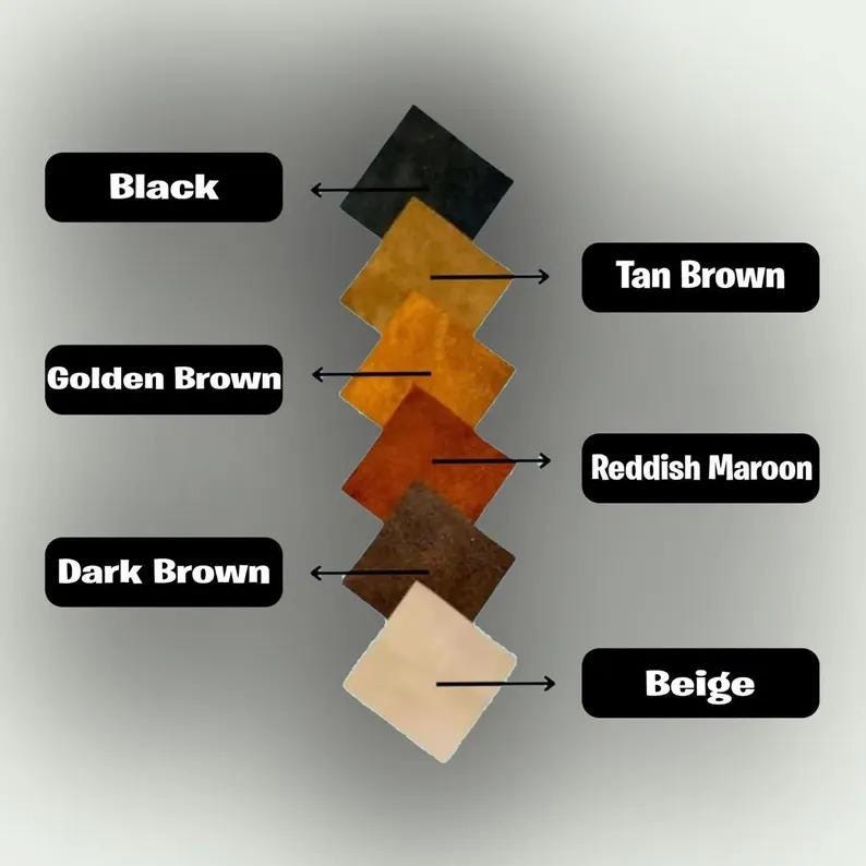K&ouml;nnte beinhalten: Eine Farbpalette mit sechs quadratischen Farbfeldern in Braun- und Beiget&ouml;nen, mit Etiketten, die jede Farbe angeben. Die Farben reichen von Schwarz bis Beige, einschlie&szlig;lich Goldbraun, Hellbraun, Rotbraun und Dunkelbraun.