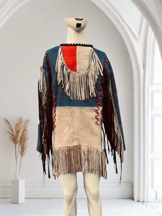 native american leather dress Handmade Native American Style Leather Tunic with Fringe – Traditional  Western Leather Dress