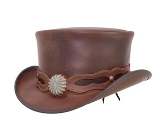 Top Hat Handmade Brown Leather Steampunk