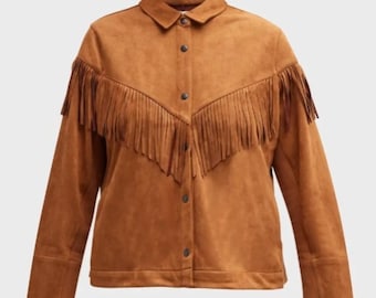 Brown Suede Fringe Jacket – Western Cowgirl Coat, Boho Vintage-Inspired Outerwear