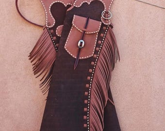 Handmade Western Leather Cowboy Chap With Fringes Rodeo Ranch Horse Riding Gear