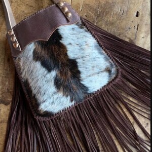 Handmade Cowhide Leather Fringe Crossbody Bag – Western Boho Purse