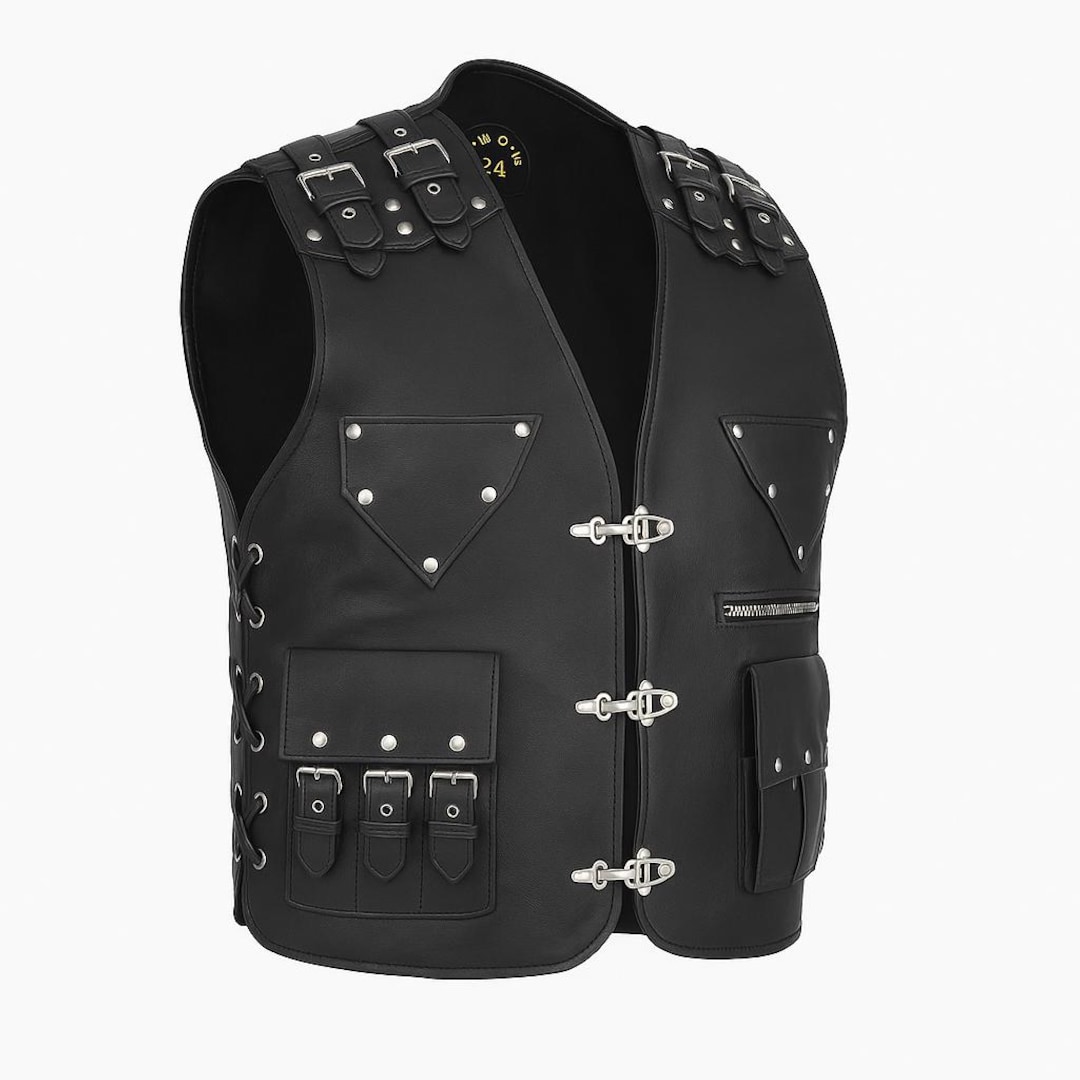 Men’s Black Leather Biker Vest – Heavy Duty Rocker Style - Etsy
