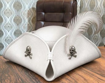 White Leather Pirate Hat Handmade Cosplay Accessories Trending Halloween Costume