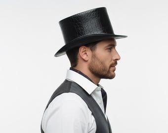The Midnight Croc Leather Top Hat