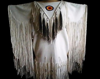 Women Native American jeniun Leather Long Wedding Dress Pow-Wow White Dress