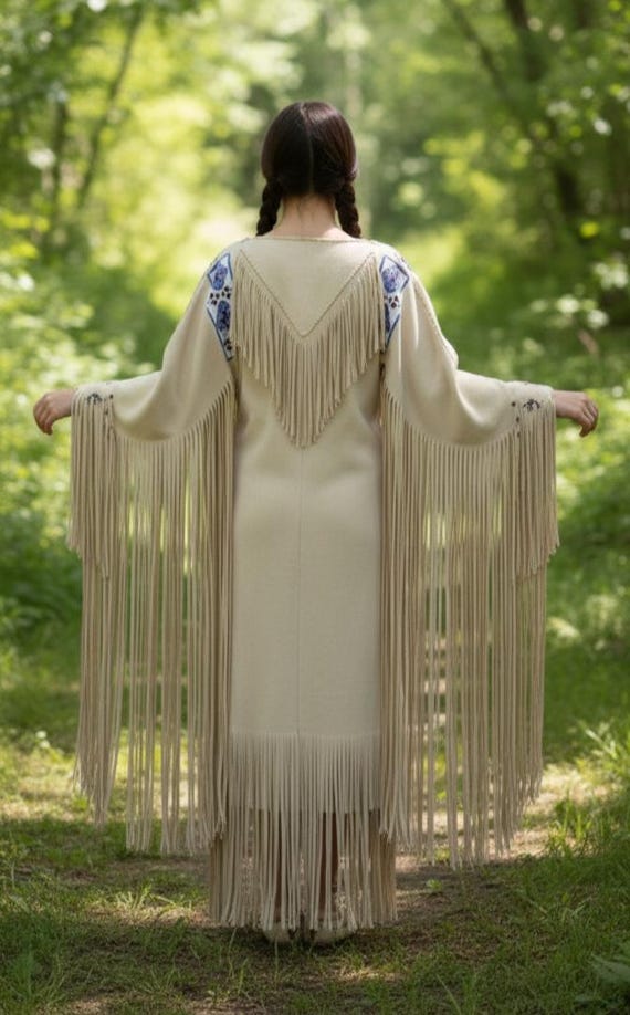 Handmade Traditional Native American Style Leather Dress with Fringes, Beading & Horsehair Accents