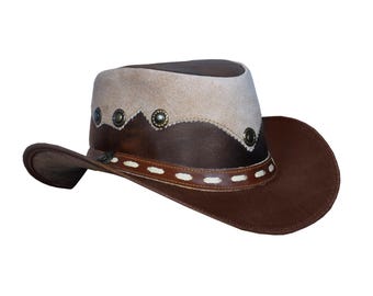 Cowboy Hat Handmade Two-Tone Leather Western Style Suede Leather