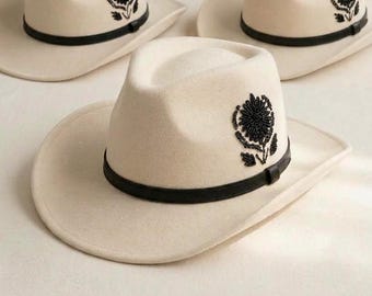 Ivory Cowboy Hat, Western Rodeo Headwear, Boho Festival Hat