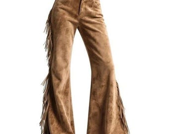 Fringed Suede Flare Trousers Western Revival