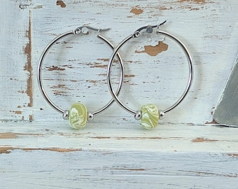 Pendientes de aro con cuentas, pendientes de aro grandes, acero inoxidable, pendientes coloridos, pendientes de aro de plata, 30 mm, 40 mm, 50 mm,