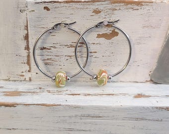 Pendientes de aro con cuentas, pendientes de aro grandes, acero inoxidable, pendientes coloridos, pendientes de aro de plata, 30 mm, 40 mm, 50 mm,