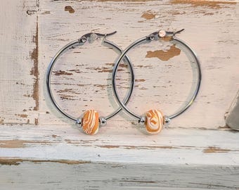 Pendientes de aro con cuentas, pendientes de aro grandes, acero inoxidable, pendientes coloridos, pendientes de aro de plata, 30 mm, 40 mm, 50 mm,