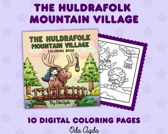 The Huldrafolk Mountain Village Coloring Book 10 Digital Pages by Oda Agda