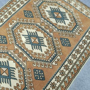 4x6 ft Vintage Turkish Konya Rug – Red and Beige Handmade Wool Carpet – Bohemian Anatolian Area Rug – Oushak Style Floor Decor - 4.1x5.5 ft.