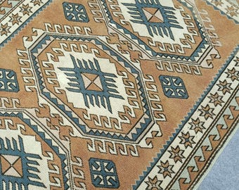 Vintage Turkish Konya Rug 4x6 ft: Red & Beige Wool Bohemian Decor