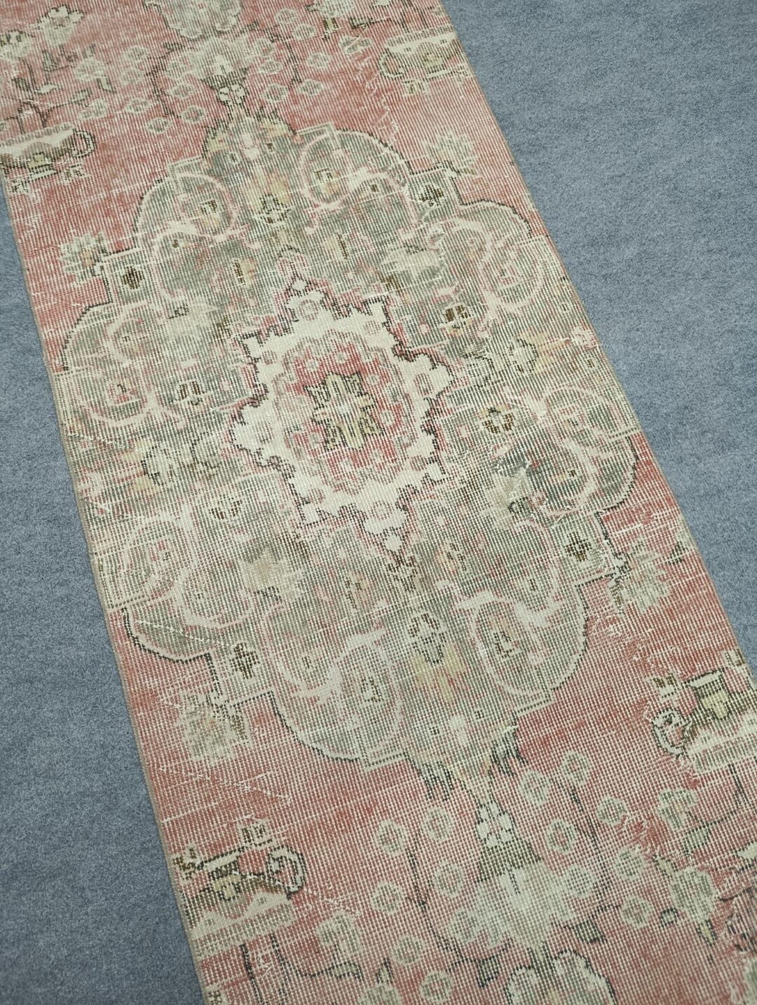Vintage Turkish Runner Rug 2x12 Feet – Faded Pink and Cream Oushak ...