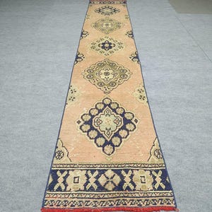 Vintage Turkish Runner Rug 2x11 ft - Handmade Oushak Long Hallway Carpet - Antique Anatolian Bohemian Wool Rug - 2.2x11.4 Feet.