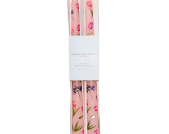 Cupcakes & Cashmere Floral Taper Candles Printed Flowers Smokeless 10" Pink NEW