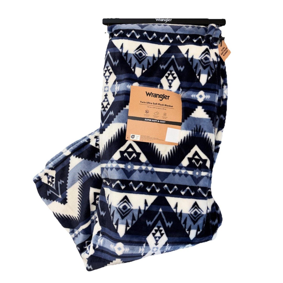 Wrangler Jesse Blue Aztec Plush Throw Blanket Large Super Soft 60 X 70 ...
