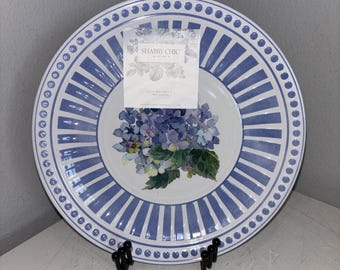 Shabby Chic Hydrangea Floral Blue Salad Plate Melamine NEW