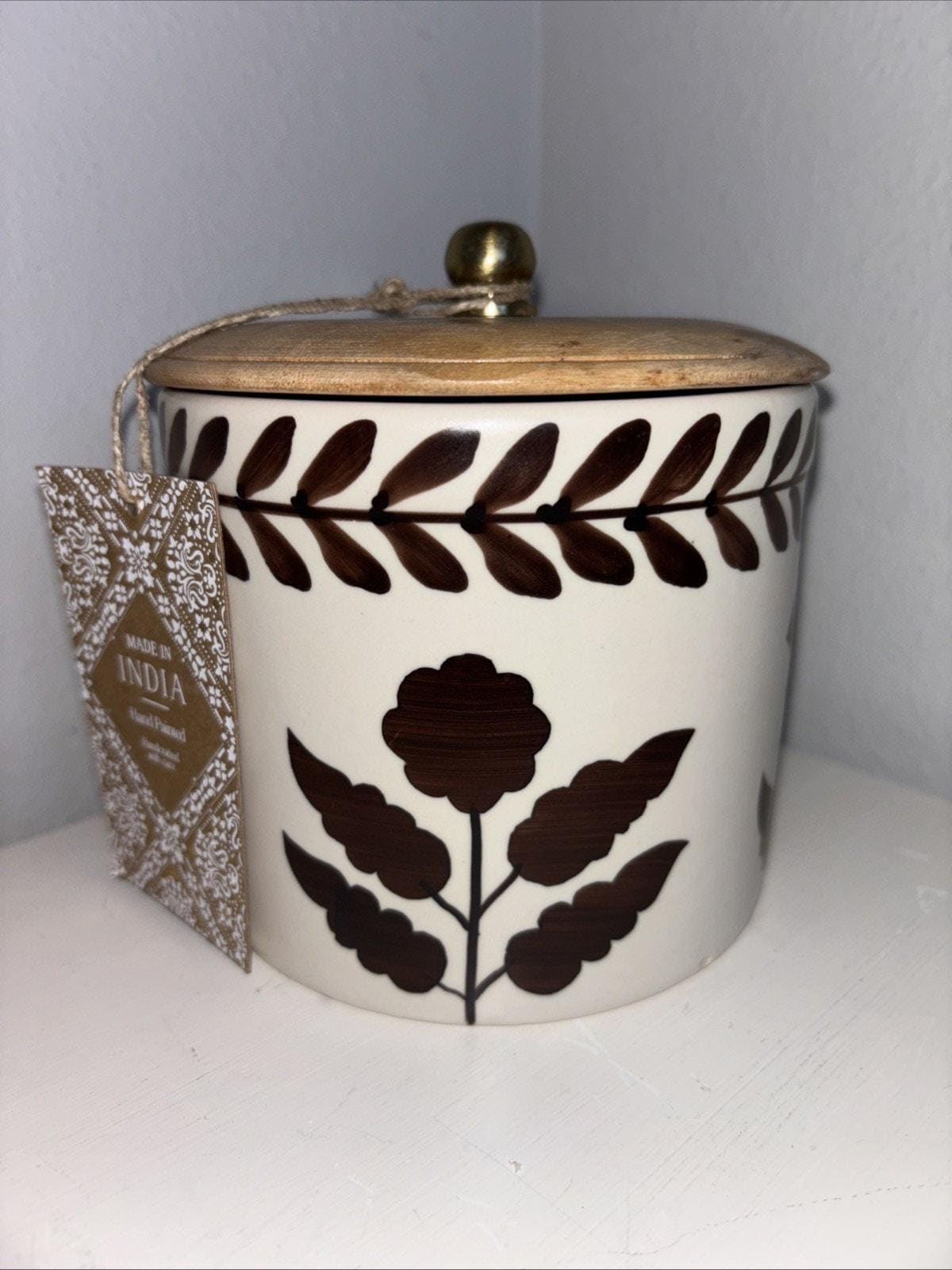 Made in India Canister Brown Flowers Leaf Leaves Small Viral TikTok Hard to Find